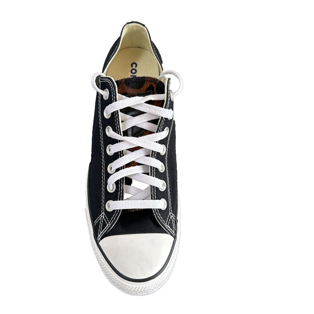 Converse Chuck Taylor Black Low Top Leopard Print Tongue Sneaker M 9.5/W 11.5